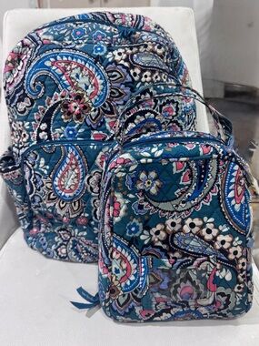 Vera Bradley Teal Paisley Quilted Backpack and Mini Crossbody Set